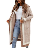 Chouyatou Women's Color Block Vertical Striped Open Front Oversized Hooded Long Cardigan Sweaters with Pockets