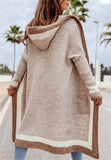 Chouyatou Women's Color Block Vertical Striped Open Front Oversized Hooded Long Cardigan Sweaters with Pockets