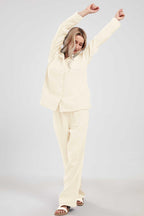 Chouyatou Womens Pajama Sets Cotton Pj Set Cute Heart Print Long Sleeve Button Down Shirt With Long Pants