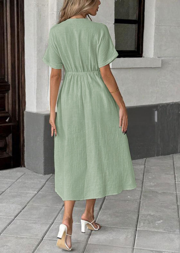 Chouyatou Women's Summer Boho V-Neck Cotton Tunic Dress Casual Loose Short Sleeve Midi Long Beach Dress