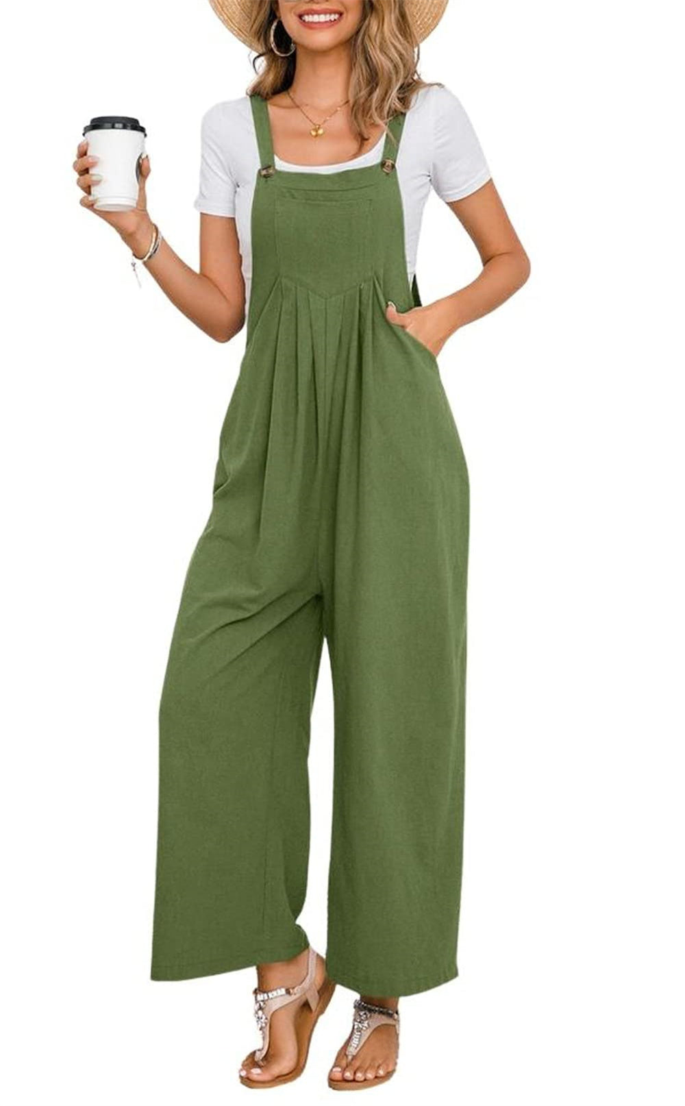 Chouyatou Women's Summer Wide Leg Bib Linen Overalls Palazzo Pants