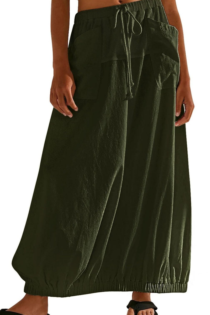 Chouyatou Women Baggy Parachute Skirt Comfy Casual Cotton Y2k Cargo Maxi Long Skirt