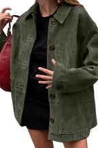 Chouyatou Women's Fall Boyfriend Faux Suede Leather Jacket Casual Midi Long Button Down Shacket Coat