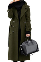 Chouyatou Women's Winter Double Breasted Wool Coat Business Casual Long Winter Pea Coat with Belt