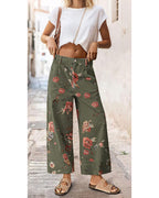 Chouyatou Women Mid Rise Cropped Wide Leg Jeans Baggy Floral Ankle Pants Denim Capris Flare Print Boho Palazzo Jeans Boyfriend