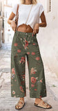Chouyatou Women Mid Rise Cropped Wide Leg Jeans Baggy Floral Ankle Pants Denim Capris Flare Print Boho Palazzo Jeans Boyfriend