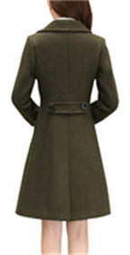 Chouyatou Women Elegant Notched Collar Double Breasted Wool Blend Over Coat