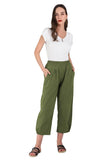 Chouyatou Women's Cropped Harem Pants Elastic Waist Casual Loose Fit Cotton Linen Capris with Pockets