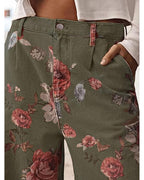 Chouyatou Women Mid Rise Cropped Wide Leg Jeans Baggy Floral Ankle Pants Denim Capris Flare Print Boho Palazzo Jeans Boyfriend