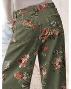 Chouyatou Women Mid Rise Cropped Wide Leg Jeans Baggy Floral Ankle Pants Denim Capris Flare Print Boho Palazzo Jeans Boyfriend