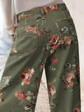 Chouyatou Women Mid Rise Cropped Wide Leg Jeans Baggy Floral Ankle Pants Denim Capris Flare Print Boho Palazzo Jeans Boyfriend