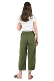 Chouyatou Women's Cropped Harem Pants Elastic Waist Casual Loose Fit Cotton Linen Capris with Pockets