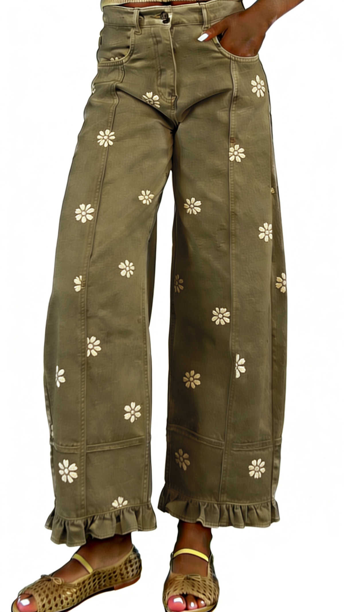 Chouyatou Barrel Jeans Women Floral Print Wide Leg Jeans Y2k Patchwork Baggy Boyfriend Denim Pants