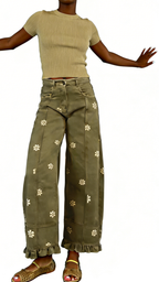 Chouyatou Barrel Jeans Women Floral Print Wide Leg Jeans Y2k Patchwork Baggy Boyfriend Denim Pants