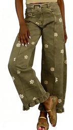 Chouyatou Barrel Jeans Women Floral Print Wide Leg Jeans Y2k Patchwork Baggy Boyfriend Denim Pants