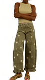 CHOUYATOU Barrel Jeans Women 2026 Floral Print Wide Leg Jeans Y2k Patchwork Baggy Boyfriend Denim Pants