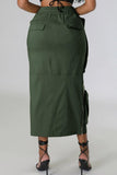 Chouyatou Women's Vintage 90s Drawstring Stretchy Zipper Muti-Pockets Pencil Long Cargo Skirt