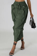 Chouyatou Women's Vintage 90s Drawstring Stretchy Zipper Muti-Pockets Pencil Long Cargo Skirt