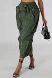 Chouyatou Women's Vintage 90s Drawstring Stretchy Zipper Muti-Pockets Pencil Long Cargo Skirt