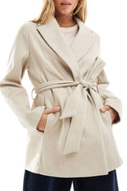 Chouyatou Women Fashion Belted Wool Trench Coat Notched Lapel Pea Coats Winter Warm Jackets with Pockets