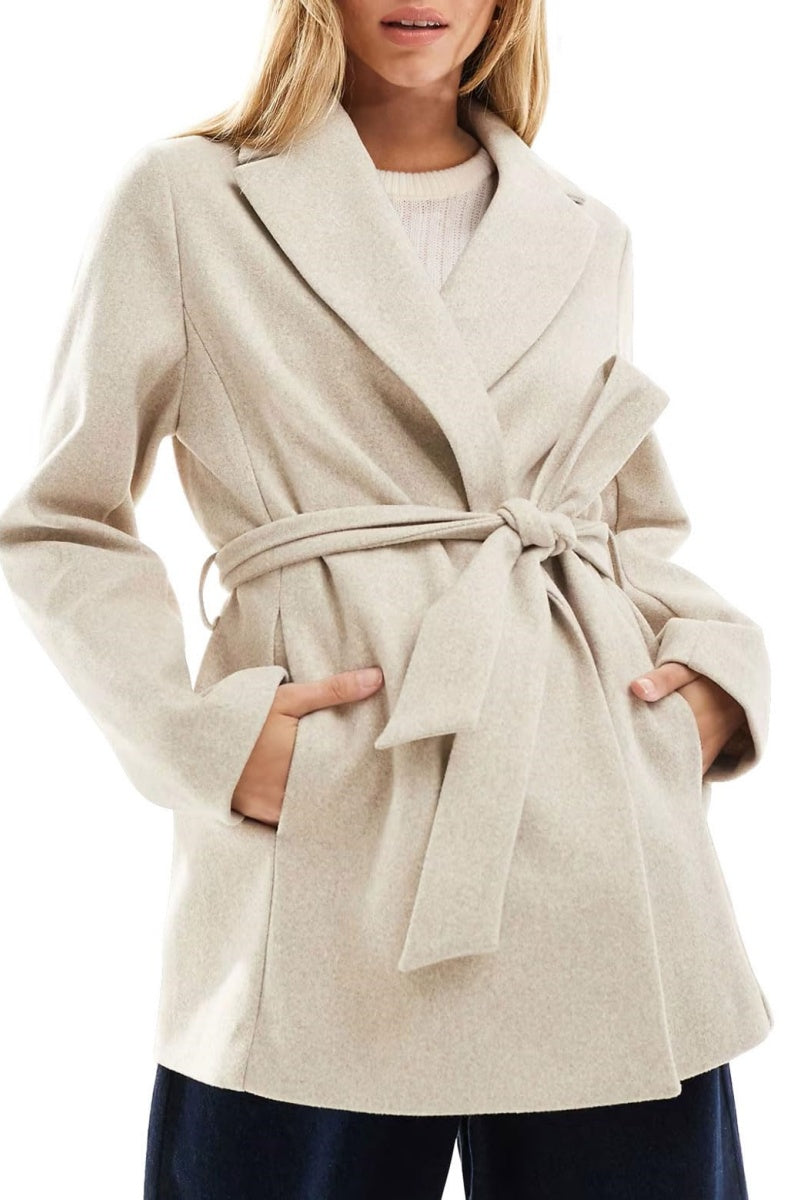 Chouyatou Women Fashion Belted Wool Trench Coat Notched Lapel Pea Coats Winter Warm Jackets with Pockets