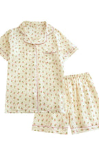 Chouyatou Womens Cute Pajama Set Short Sleeve Button Up Shirt and Shorts 2 Piece Cotton Pj Sets