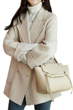 Chouyatou Women Wool Coat Peacoat Jacket Thick Loose Double Breasted Pea Coat Woolen Winter Overcoat