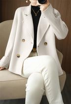 Chouyatou Womens Fall Winter Casual Business Wool Blend Coat Loose Double Breasted Dressy Blazer Pea Coat