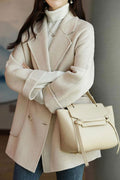 Chouyatou Women Wool Coat Peacoat Jacket Thick Loose Double Breasted Pea Coat Woolen Winter Overcoat
