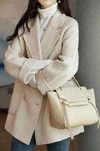 Chouyatou Women Wool Coat Peacoat Jacket Thick Loose Double Breasted Pea Coat Woolen Winter Overcoat
