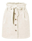 Chouyatou Women's Paperbag High Waist Button Front Corduroy Mini Skirt with Belt