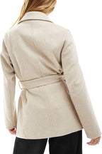 Chouyatou Women Fashion Belted Wool Trench Coat Notched Lapel Pea Coats Winter Warm Jackets with Pockets