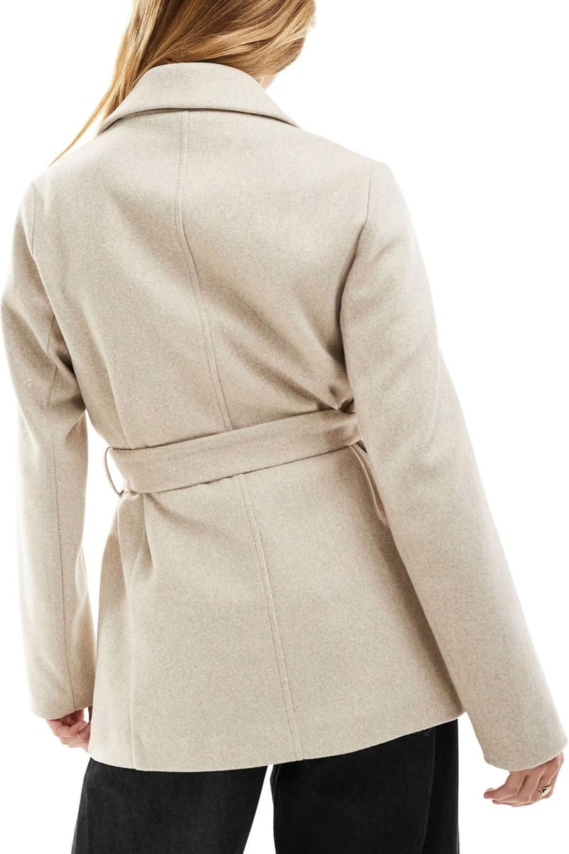 Chouyatou Women Fashion Belted Wool Trench Coat Notched Lapel Pea Coats Winter Warm Jackets with Pockets
