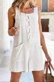 Chouyatou Women Shorts Overall Front Button Cotton Linen Summer Wide Leg Shorts