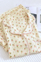Chouyatou Womens Cute Pajama Set Short Sleeve Button Up Shirt and Shorts 2 Piece Cotton Pj Sets