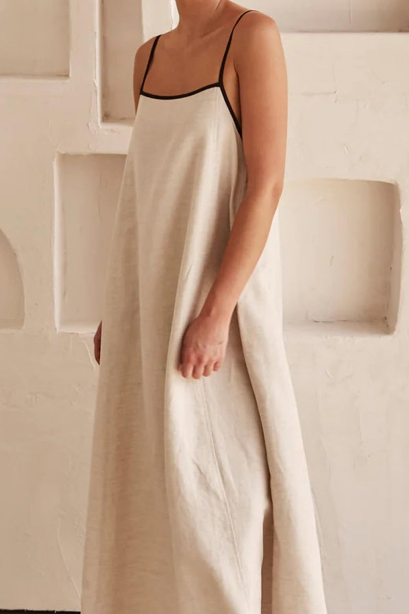 Chouyatou Women Summer Spaghetti Straps Linen Sleeveless Maxi Long Flowy Dress