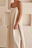 Chouyatou Women Summer Spaghetti Straps Linen Sleeveless Maxi Long Flowy Dress
