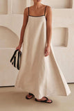 Chouyatou Women Summer Spaghetti Straps Linen Sleeveless Maxi Long Flowy Dress