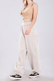 Chouyatou Women's Fuzzy Fleece Wide Leg Pants Elastic Waist Knit Pants Casual Comfy Lounge Trousers with Pockets