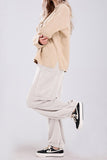 Chouyatou Women's Fuzzy Fleece Wide Leg Pants Elastic Waist Knit Pants Casual Comfy Lounge Trousers with Pockets