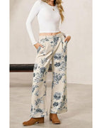 Chouyatou Women Mid Rise Cropped Wide Leg Jeans Baggy Floral Ankle Pants Denim Capris Flare Print Boho Palazzo Jeans Boyfriend