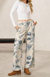Chouyatou Women Mid Rise Cropped Wide Leg Jeans Baggy Floral Ankle Pants Denim Capris Flare Print Boho Palazzo Jeans Boyfriend