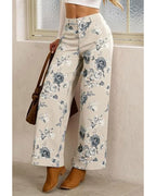 Chouyatou Women Mid Rise Cropped Wide Leg Jeans Baggy Floral Ankle Pants Denim Capris Flare Print Boho Palazzo Jeans Boyfriend