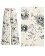 Chouyatou Women Mid Rise Cropped Wide Leg Jeans Baggy Floral Ankle Pants Denim Capris Flare Print Boho Palazzo Jeans Boyfriend