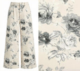 Chouyatou Women Mid Rise Cropped Wide Leg Jeans Baggy Floral Ankle Pants Denim Capris Flare Print Boho Palazzo Jeans Boyfriend