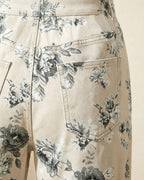 Chouyatou Women Mid Rise Cropped Wide Leg Jeans Baggy Floral Ankle Pants Denim Capris Flare Print Boho Palazzo Jeans Boyfriend