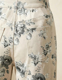 Chouyatou Women Mid Rise Cropped Wide Leg Jeans Baggy Floral Ankle Pants Denim Capris Flare Print Boho Palazzo Jeans Boyfriend