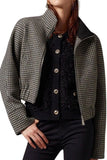 Chouyatou Women Cropped Wool Jacket Houndstooth Plaid Fall Winter Peacoat Outwear