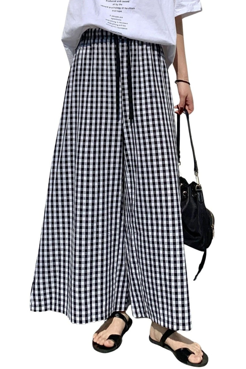 Checkered Pants, Black And White OYOANGLE Women's Plaid High Waist