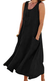 Chouyatou Women's Summer Casual Tank Dress Sleeveless Cotton Linen Long Maxi Dress with Pockets